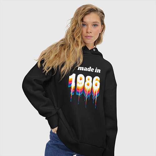 Женское худи оверсайз Made in 1986 liquid art / Черный – фото 3