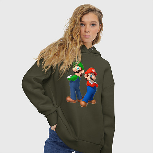 Женское худи оверсайз Марио и Луиджи / Хаки – фото 3
