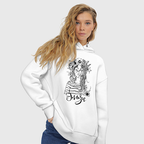 Женское худи оверсайз Эльза в венке из летних цветов / Белый – фото 3