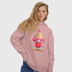 Толстовка оверсайз женская Гномик с сердечком, цвет: пыльно-розовый — фото 2