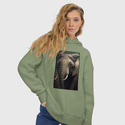 Толстовка оверсайз женская Портрет слона, цвет: авокадо — фото 2