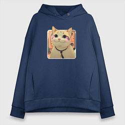 Женское худи оверсайз Cat smiling meme art