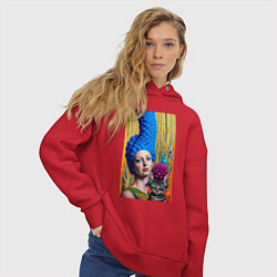 Толстовка оверсайз женская Мардж Симпсон с кошкой - нейросеть - art, цвет: красный — фото 2