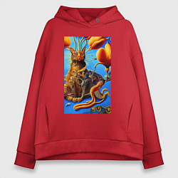 Толстовка оверсайз женская Июньский кот - нейросеть - сюрреализм, цвет: красный