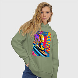 Толстовка оверсайз женская Барт Симпсон скейтбордист - нейросеть, цвет: авокадо — фото 2