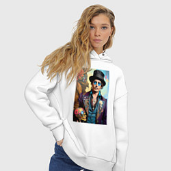 Толстовка оверсайз женская Джонни Депп - нейросеть - стимпанк, цвет: белый — фото 2