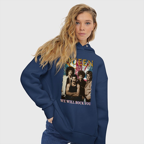 Женское худи оверсайз Queen винтаж / Тёмно-синий – фото 3
