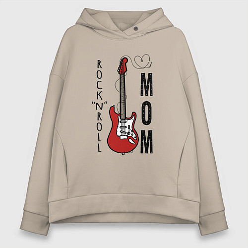 Женское худи оверсайз Rocknroll mom с гитарой / Миндальный – фото 1