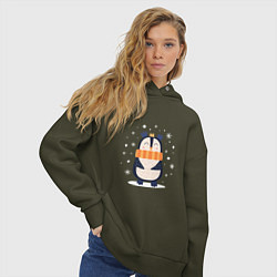 Толстовка оверсайз женская Пингвин в шарфике, цвет: хаки — фото 2