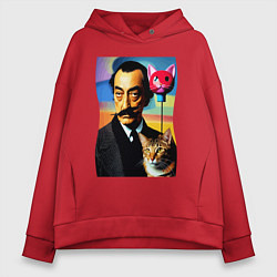 Толстовка оверсайз женская Salvador Dali and cat, цвет: красный