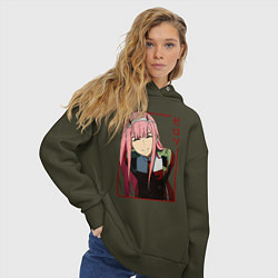Толстовка оверсайз женская Zero Two anime girl, цвет: хаки — фото 2