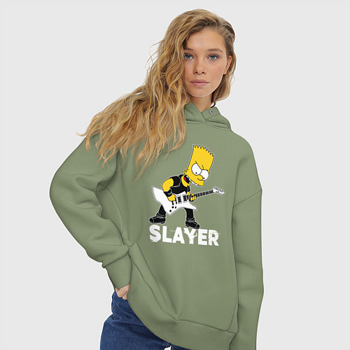 Женское худи оверсайз Slayer Барт Симпсон рокер / Авокадо – фото 3