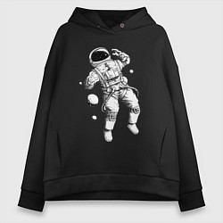 Толстовка оверсайз женская Космонавт в открытом космосе, цвет: черный