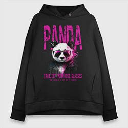 Толстовка оверсайз женская Панда и розовые очки, цвет: черный
