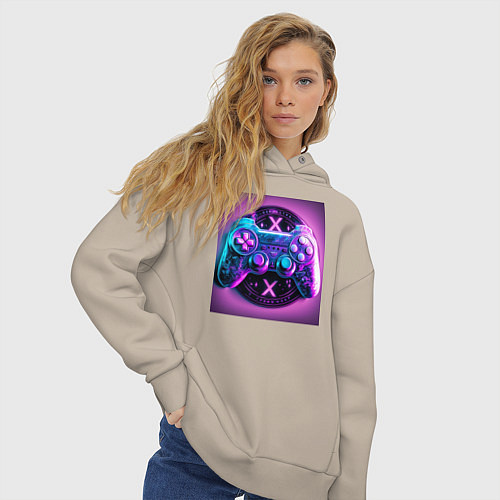Женское худи оверсайз Неоновый джойстик / Миндальный – фото 3