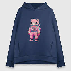 Толстовка оверсайз женская Розовый мишка космонавт, цвет: тёмно-синий
