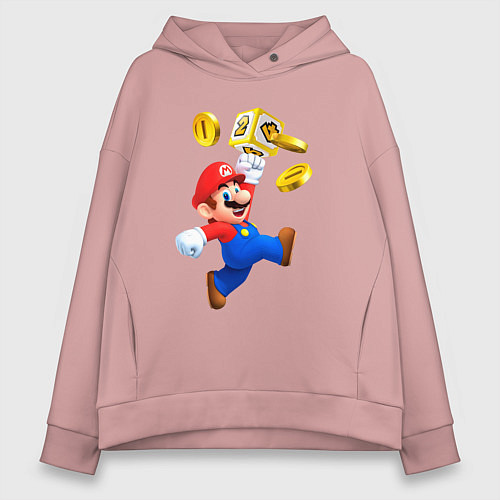 Женское худи оверсайз Марио сбивает монетки / Пыльно-розовый – фото 1