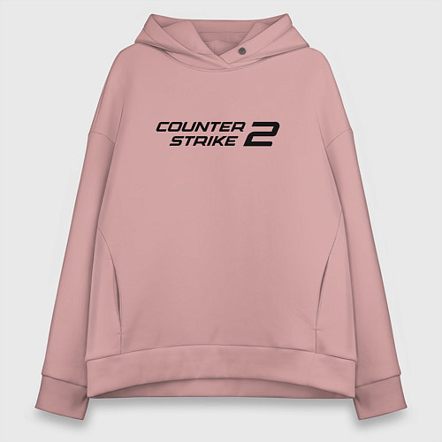 Женское худи оверсайз Counter strike 2 лого черный / Пыльно-розовый – фото 1