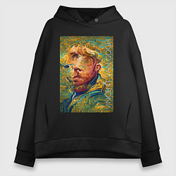 Толстовка оверсайз женская Abstract Vincent van Gogh - surrealism self-portra, цвет: черный