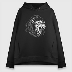 Толстовка оверсайз женская Обезьяна горилла, цвет: черный