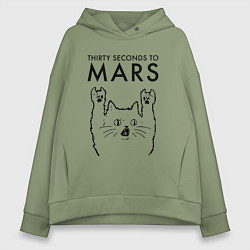 Толстовка оверсайз женская Thirty Seconds to Mars - rock cat, цвет: авокадо