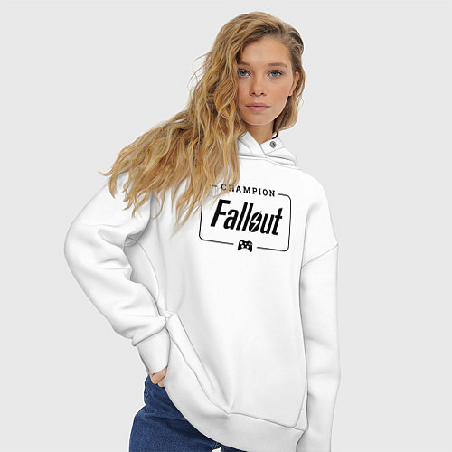 Женское худи оверсайз Fallout gaming champion: рамка с лого и джойстиком / Белый – фото 3