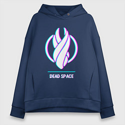 Толстовка оверсайз женская Dead Space в стиле glitch и баги графики, цвет: тёмно-синий