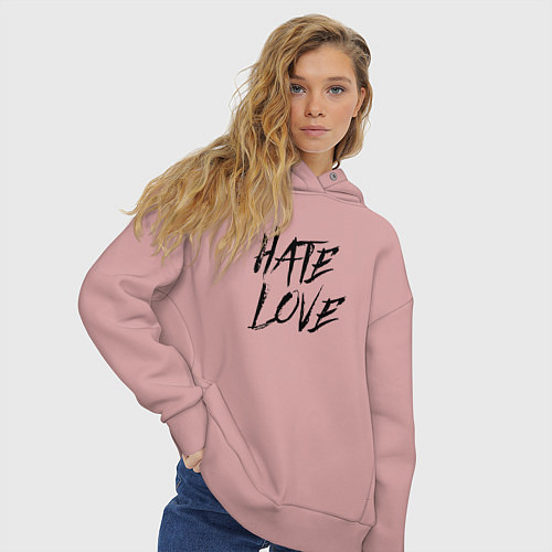 Женское худи оверсайз Hate love Face / Пыльно-розовый – фото 3