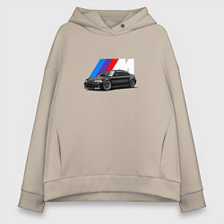 Толстовка оверсайз женская БМВ на фоне m performance, цвет: миндальный