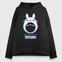 Толстовка оверсайз женская Символ Totoro в стиле glitch, цвет: черный