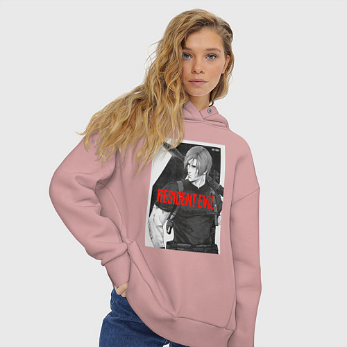 Женское худи оверсайз Леон с базукой - Resident / Пыльно-розовый – фото 3