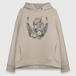 Толстовка оверсайз женская Девушка валькирия, цвет: миндальный