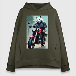 Толстовка оверсайз женская Panda - cool biker, цвет: хаки