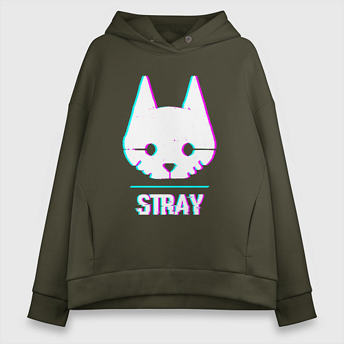 Женское худи оверсайз Stray в стиле glitch и баги графики / Хаки – фото 1