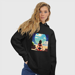 Толстовка оверсайз женская Девушка на пляже, цвет: черный — фото 2