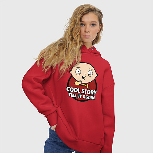 Женское худи оверсайз Крутая история, расскажи ещё раз / Красный – фото 3