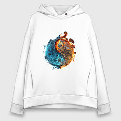Толстовка оверсайз женская Стихии огня и воды, цвет: белый