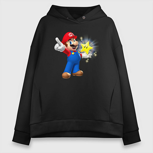 Женское худи оверсайз Марио держит звезду / Черный – фото 1