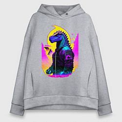 Толстовка оверсайз женская Cool dinosaur - cyberpunk - neural network, цвет: меланж