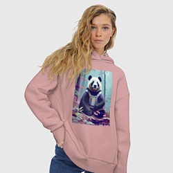 Толстовка оверсайз женская Панда в кибер-жилете - нейросеть, цвет: пыльно-розовый — фото 2