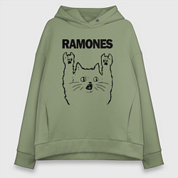 Толстовка оверсайз женская Ramones - rock cat, цвет: авокадо