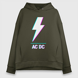 Толстовка оверсайз женская AC DC glitch rock, цвет: хаки