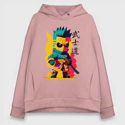 Толстовка оверсайз женская Bart Simpson - samurai - bushido, цвет: пыльно-розовый