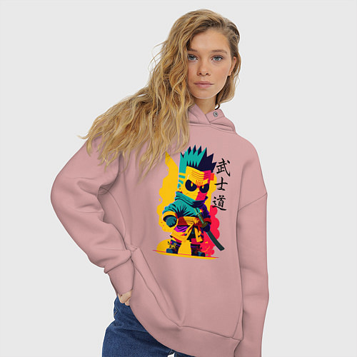 Женское худи оверсайз Bart Simpson - samurai - bushido / Пыльно-розовый – фото 3