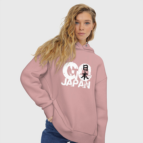 Женское худи оверсайз Go Japan - motto / Пыльно-розовый – фото 3