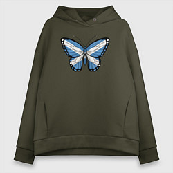 Толстовка оверсайз женская Шотландия бабочка, цвет: хаки