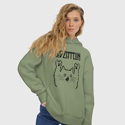 Толстовка оверсайз женская Led Zeppelin - rock cat, цвет: авокадо — фото 2