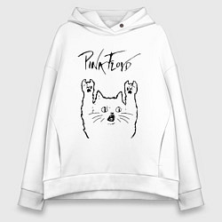 Толстовка оверсайз женская Pink Floyd - rock cat, цвет: белый