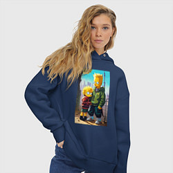 Толстовка оверсайз женская Барт Симпсон с Мэгги в мегаполисе, цвет: тёмно-синий — фото 2