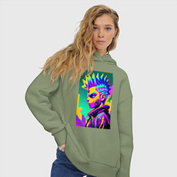Толстовка оверсайз женская Bart Simpson - cyberpunks not dead - motto, цвет: авокадо — фото 2
